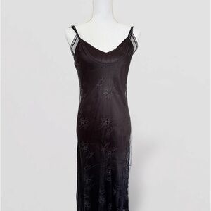 Vtg Max Studio 90s Whimsigoth Black Mesh Maxi Dress - Size M